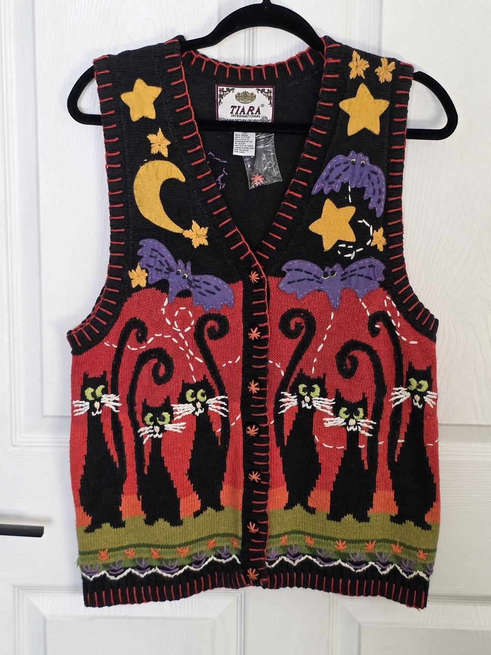 Tiara International Vintage Halloween Cat Knit Vest